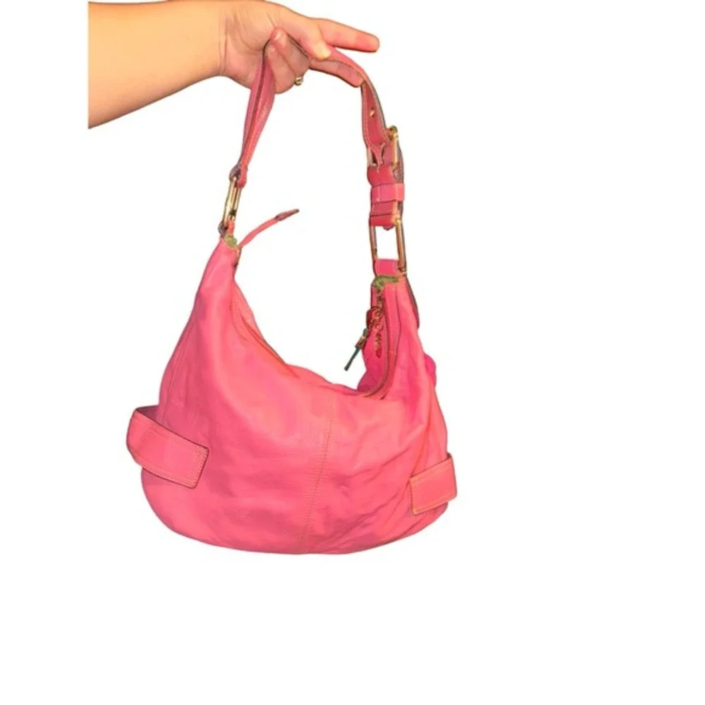 VTG Y2K Franco‎ Sarto pink  100% Genuine Leather Shoulder hobo bag buckle accent